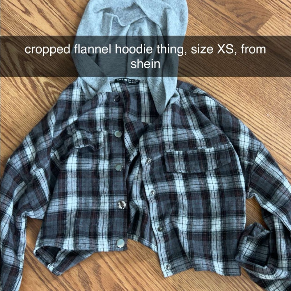 Shein Gray Plaid womans Hoodie Shirt